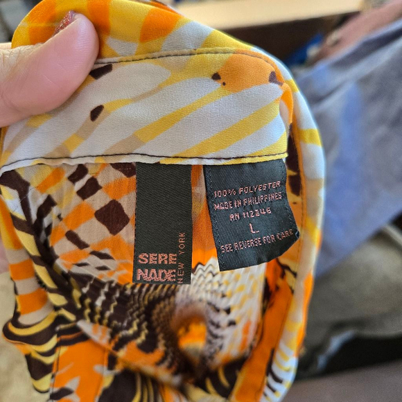 Vintage Y2K 90s Serenade Size Large Short Sleeve Button Down Orange Brown Shirt - Picture 4 of 4